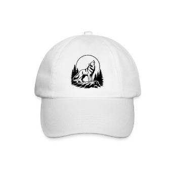 Wolf mit Vollmond - Baseballkappe - Weiß/Weiß - Vorne