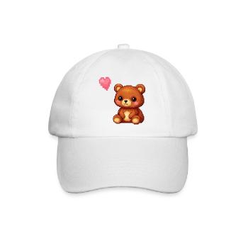 Pixelbär mit Herzballon - Baseballkappe - Weiß/Weiß - Vorne