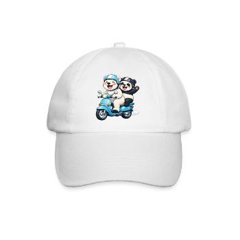 Polar Bear and Panda Bear on a Scooter - Baseball Cap - white/white - Front
