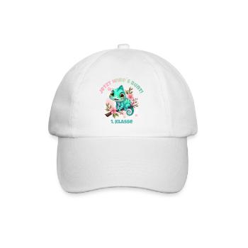 Chamäleon Aquarell - Jetzt wirds bunt - 1. Klasse - Baseballkappe - Weiß/Weiß - Vorne