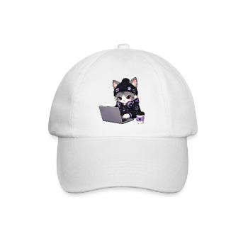Lila und schwarze Coder-Katze - Baseballkappe - Weiß/Weiß - Vorne