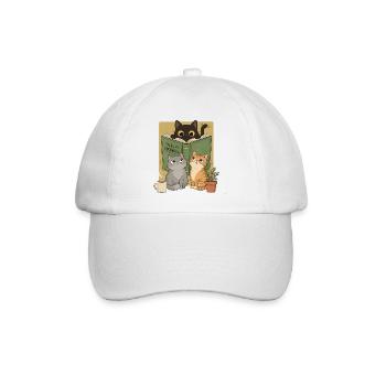 Retro Neugierige Lesekatze Graphic Book Lover Cat - Baseballkappe - Weiß/Weiß - Vorne