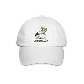 Gib niemals auf! – Lustiger Storch & Frosch - Baseballkappe - Weiß/Weiß - Vorne