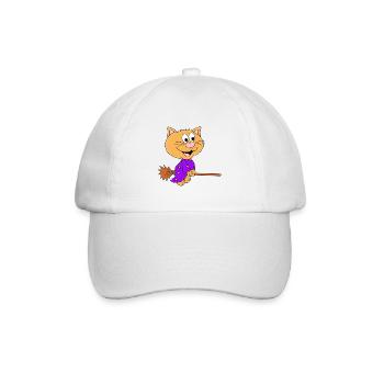 KATZE - HEXE - HEXENBESEN - TIER - KIND - BABY - Baseballkappe - Weiß/Weiß - Vorne