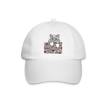 Süßes Katzenmotiv - Mauer mit Kater im Comicstyle - Baseballkappe - Weiß/Weiß - Vorne