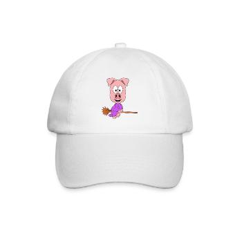 HEXE - SCHWEIN - HEXENBESEN - TIER - KIND - BABY - Baseballkappe - Weiß/Weiß - Vorne