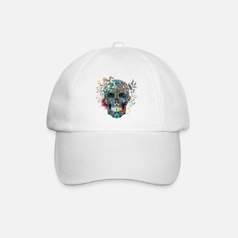 Mexikanischer Totenkopf, Blumen, Schädel, skull - Baseballkappe - Weiß/Weiß