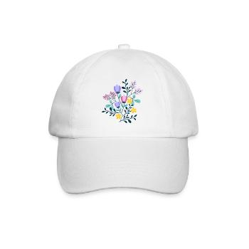 Rosa, lila und gelbe BLUMEN - Baseballkappe - Weiß/Weiß - Vorne