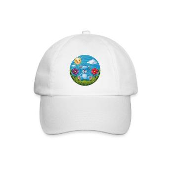Süßer blauer Teddybär im Garten Sonne und Wolken - Baseballkappe - Weiß/Weiß - Vorne