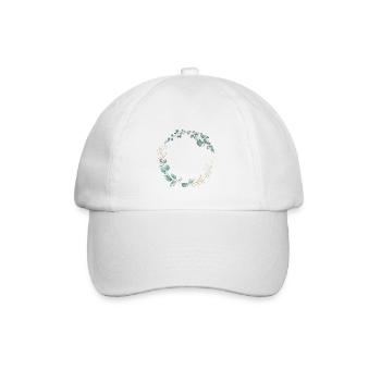 Floraler Kranz Grün Gold personalisierbar - Baseballkappe - Weiß/Weiß - Vorne