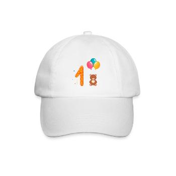 First Happy Birthday Teddy Bear with Air Balloons - Baseball Cap - white/white - Front
