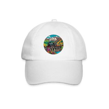 Colorful nostalgic railway train with steam locomotive - Baseball Cap - white/white - Front