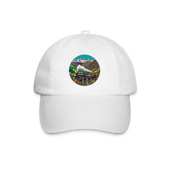 Colorful nostalgic railway train with steam locomotive - Baseball Cap - white/white - Front
