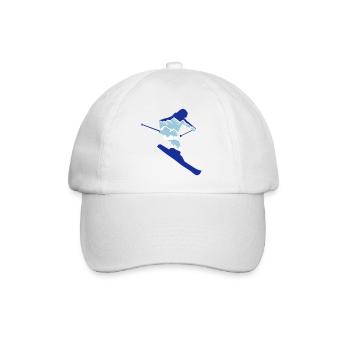 Skier and mountain silhouette - skiing, skiing - Baseball Cap - white/white - Front