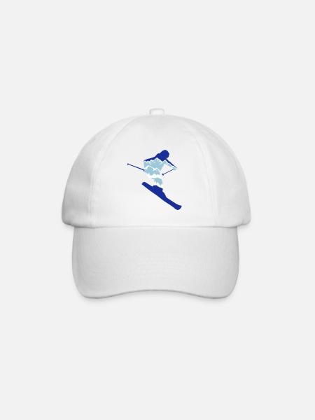 Skifahrer und Berg Silhouette - Skifahren, Ski - Baseballkappe - Weiß/Weiß
