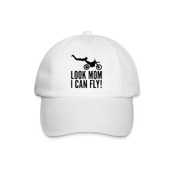 Look mom i can fly Motocross Biker lustiger Spruch - Baseballkappe - Weiß/Weiß - Vorne