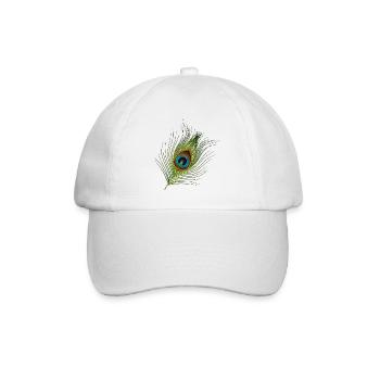 von Hand gezeichnete Pfauenfeder - Baseballkappe - Weiß/Weiß - Vorne
