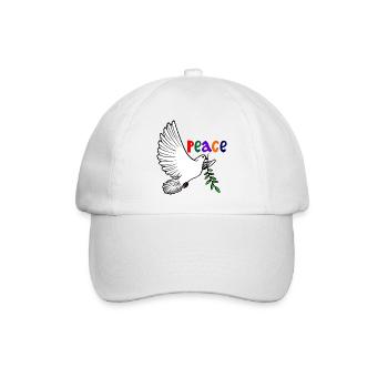 Friedenstaube weiß mit Lorbeerzweig Text Englisch FRIEDEN - Baseballkappe - Weiß/Weiß - Vorne