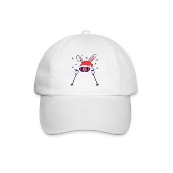 Skiing Santa Rabbit with Santa Hat and ski poles - Baseball Cap - white/white - Front