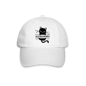 T-Shirt Alessandro T-Shirt Katze Geschenkidee Katze Katze - Baseballkappe - Weiß/Weiß - Vorne