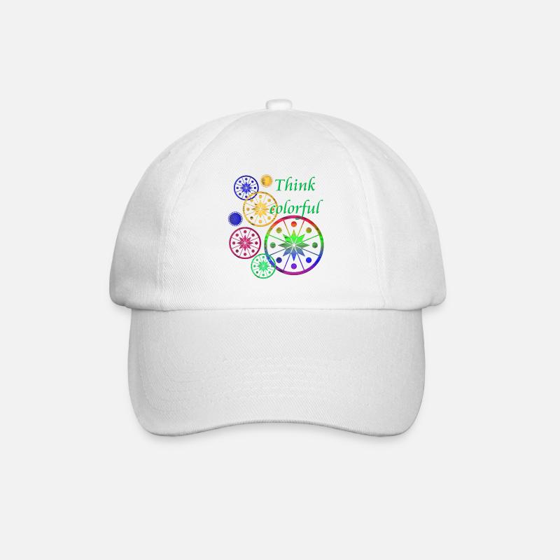 Sternblüten mit Spruch Think colorful - Baseballkappe - Weiß/Weiß