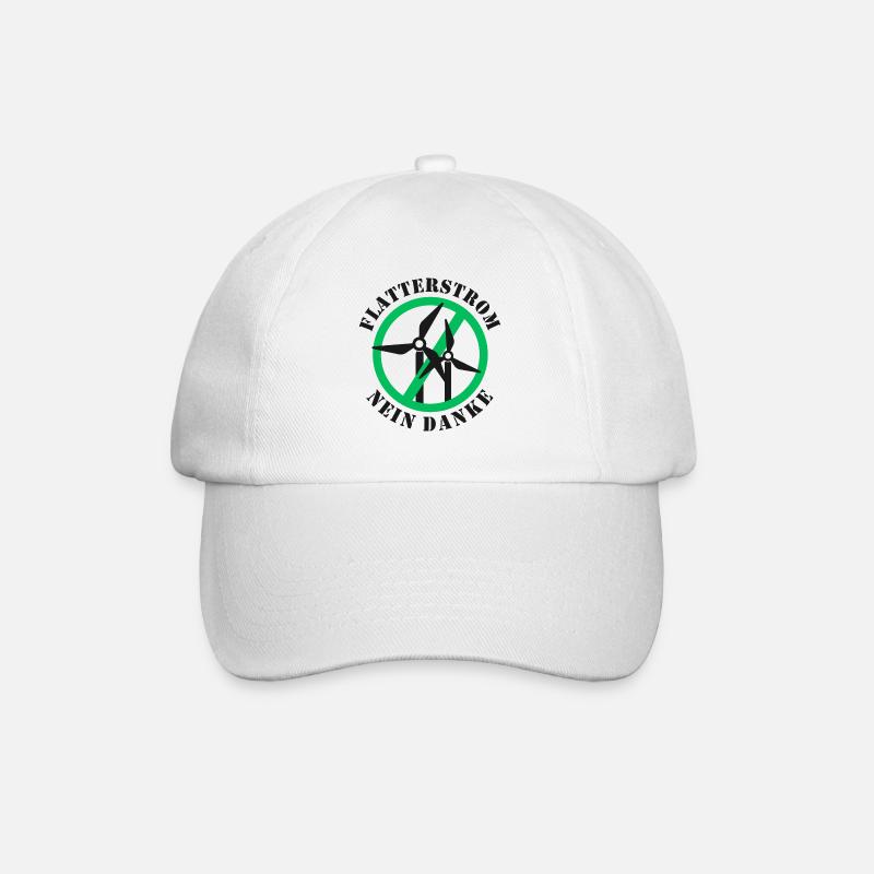 Flatterstrom Nein Danke, Windkraft Nein Danke - Baseballkappe - Weiß/Weiß