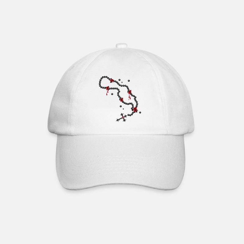 Dessin du chapelet avec perles et roses - Casquette classique - blanc/blanc