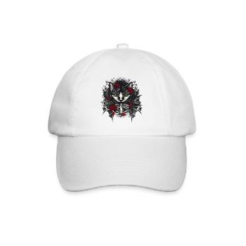Dark Gothic Cat Portrait with Red Roses - Baseball Cap - white/white - Front