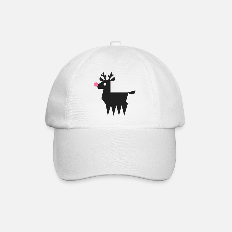 Rentier Rudolf Logo L schwarz mit neonpinker Nase - Baseballkappe - Weiß/Weiß