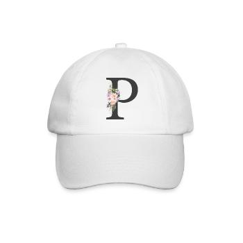 Buchstabe P, Monogramm, Blumen - Baseballkappe - Weiß/Weiß - Vorne