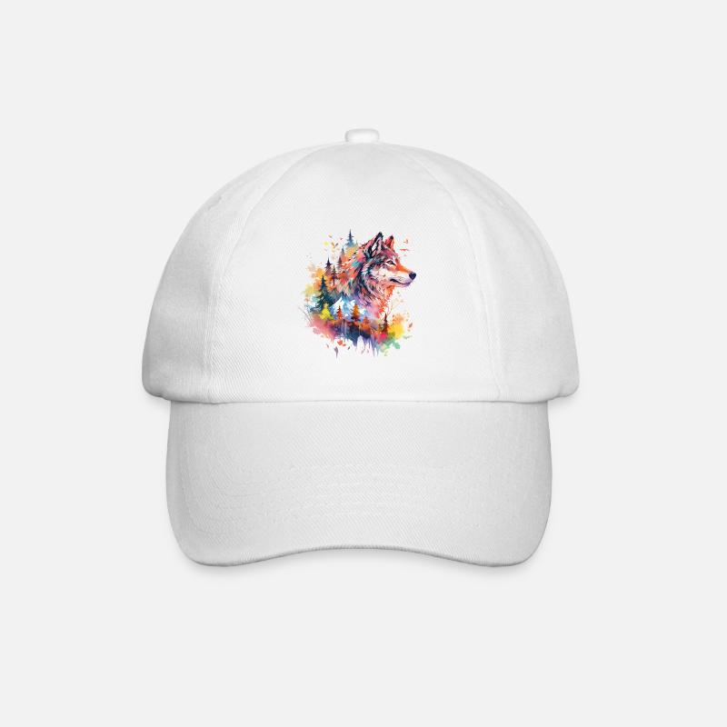 Wolf Wolfskopf Natur Wildnis Abenteuer Wald Kunst - Baseballkappe - Weiß/Weiß