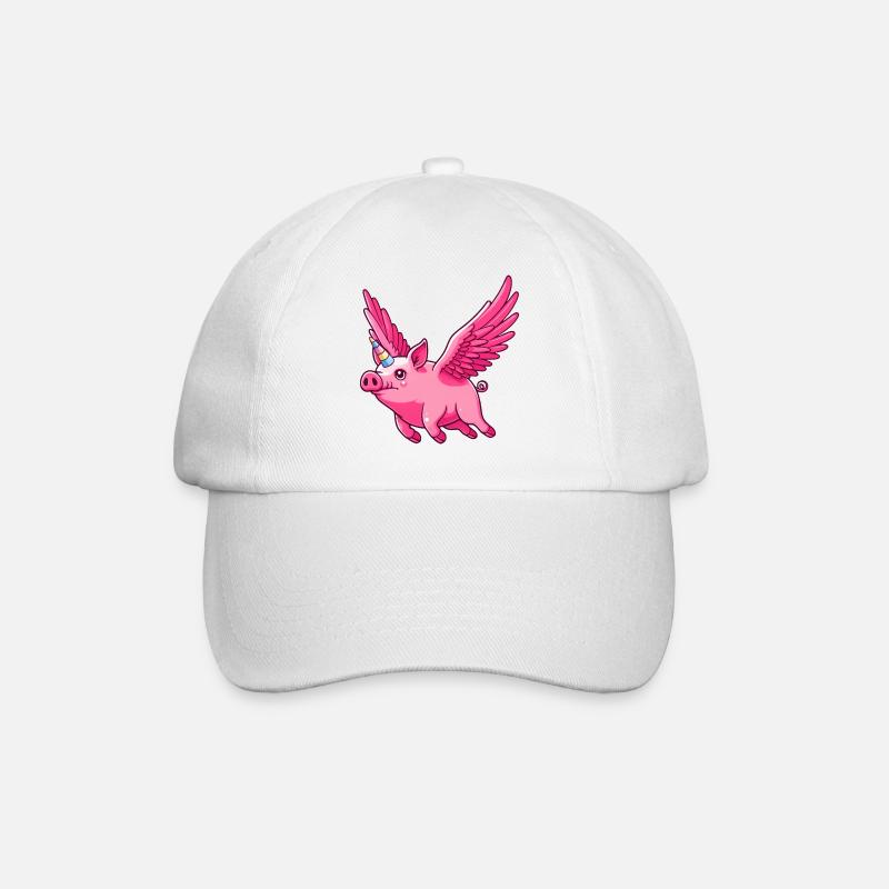 Niedliches Schweinchen Lustiges fliegendes Schwein Einhorn - Baseballkappe - Weiß/Weiß