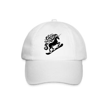 Minimalist Design: Unicorn Snowboarder - Baseball Cap - white/white - Front