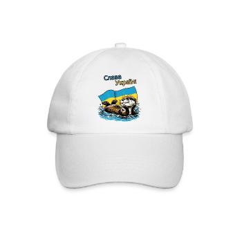 Slava Ukraini,happy otter with Ukraine flag - Baseball Cap - white/white - Front