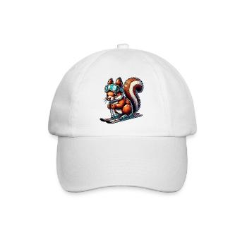 Skis, Sport, Squirrel, Nuts, Animal Lovers - Baseball Cap - white/white - Front