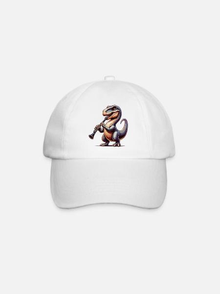 Dino Flötist Mit Blockflöte Im Orchester - Baseballkappe - Weiß/Weiß