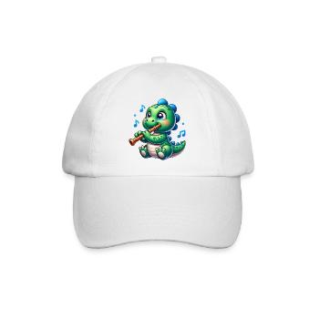 Cute Dino Playing Flute Design - Baseball Cap - white/white - Front