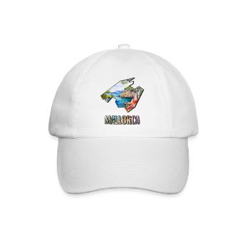 Aquarell Landkarte Mallorca - Baseballkappe - Weiß/Weiß - Vorne