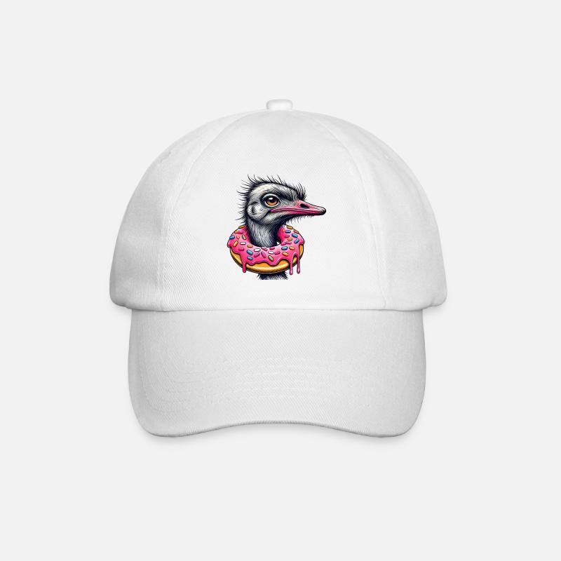 witziger Augenschmaus - Vogel Strauß mit Donut - Baseballkappe - Weiß/Weiß