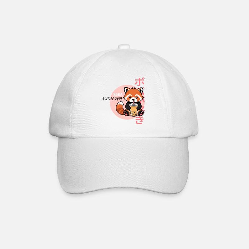 Red Panda Loves Bubble Tea – Kawaii Boba Design - Baseball Cap - white/white