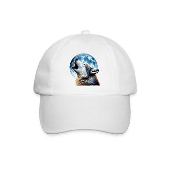 Wolf heult den Vollmond an - Baseballkappe - Weiß/Weiß - Vorne