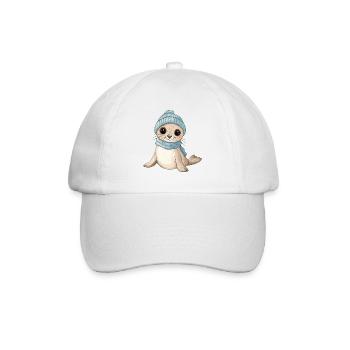 Robbe Süß Niedlich Baby Kinder Tier Cartoon - Baseballkappe - Weiß/Weiß - Vorne