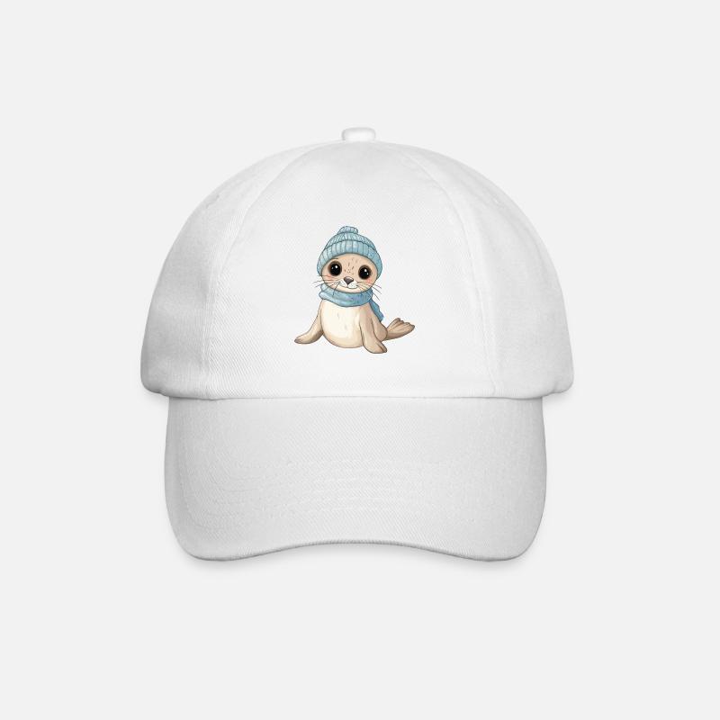 Robbe Süß Niedlich Baby Kinder Tier Cartoon - Baseballkappe - Weiß/Weiß