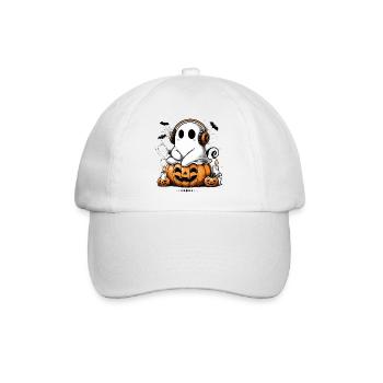 cool ghost with headphones on halloween pumpkin - Baseball Cap - white/white - Front