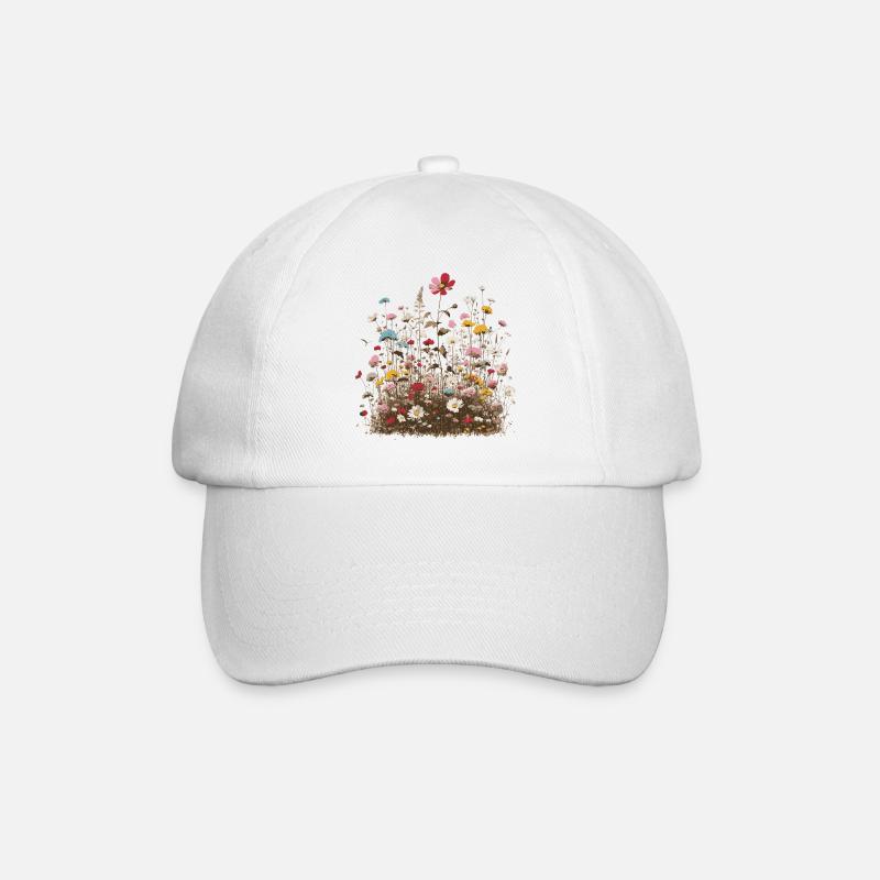 duftende bunte Blumenwiese Frühling Blüten Kräuter - Baseballkappe - Weiß/Weiß