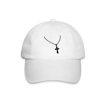 Kette mit Kreuz - Baseballkappe - Weiß/Weiß - Vorne