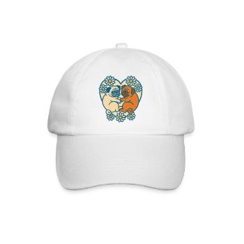 Verspieltes Mops-Paar-Herz-Design - Baseballkappe - Weiß/Weiß - Vorne