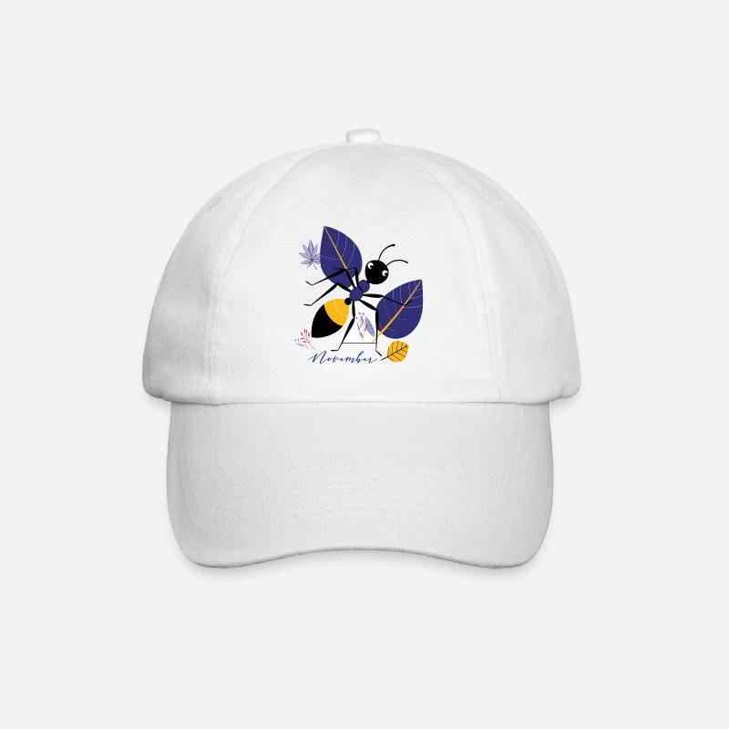November Vogel mit Blättern im Herbst - Baseballkappe - Weiß/Weiß