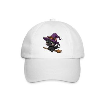 Cute Halloween Witch Cartoon Cat Broom October - Baseball Cap - white/white - Front
