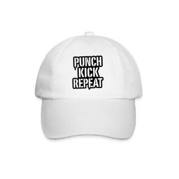 Punch, Kick, Repeat Schriftzug - Kickboxen  - Baseballkappe - Weiß/Weiß - Vorne